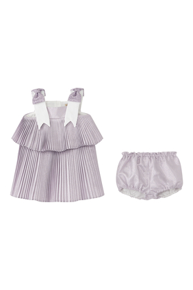 Kids Tiered Pleated Trapeze Dress And Bloomers Set